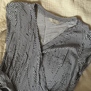 Loft black and white short-sleeved wrap top